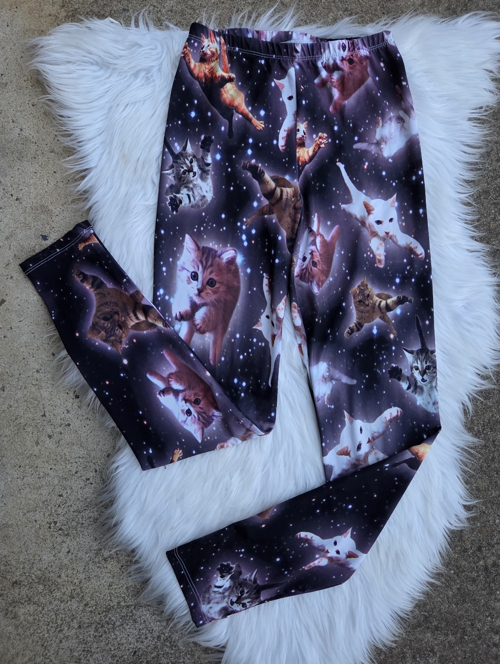 Galaxy Cat Print Leggings - Black - Size Medium